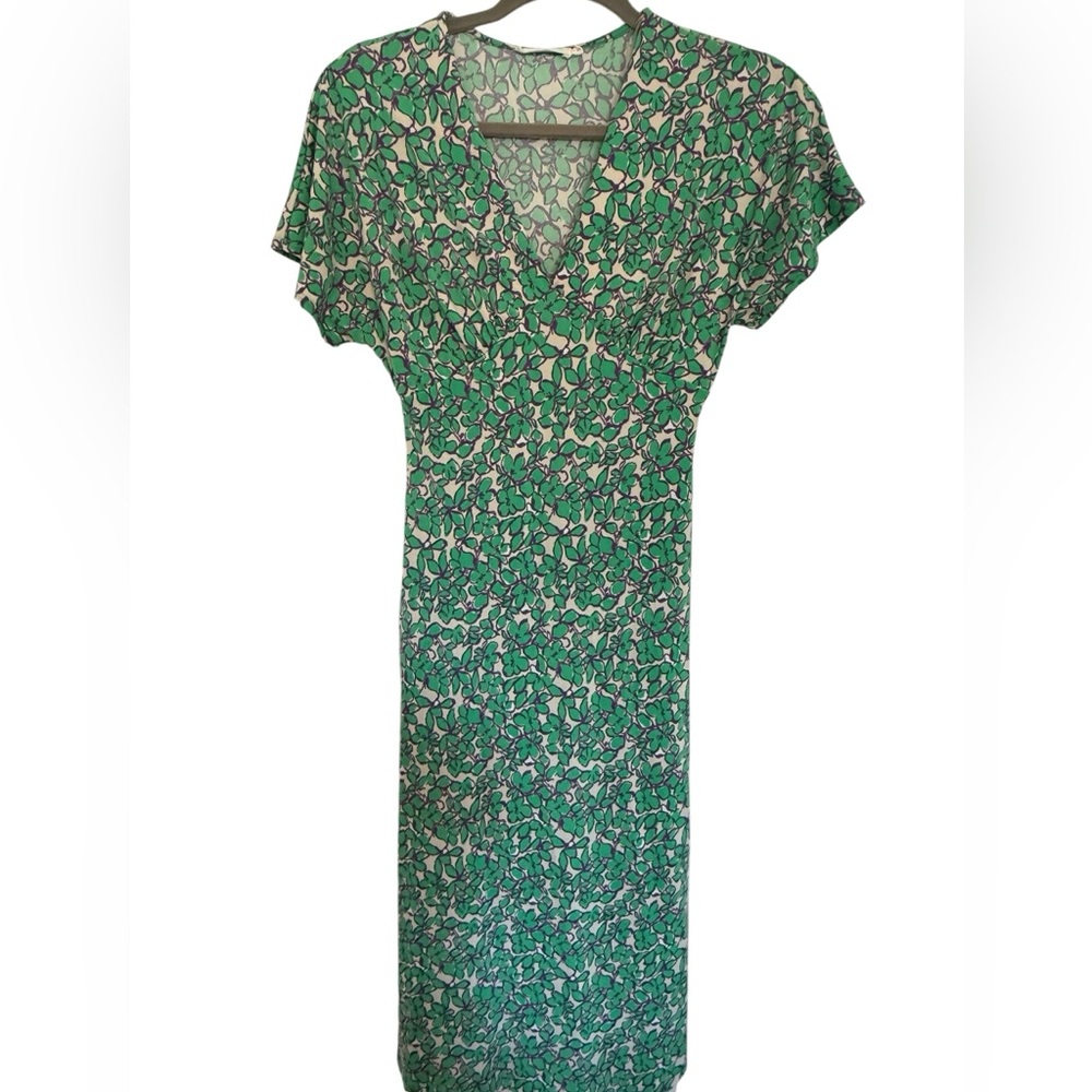 Green Floral V-Neck Women’s Dress